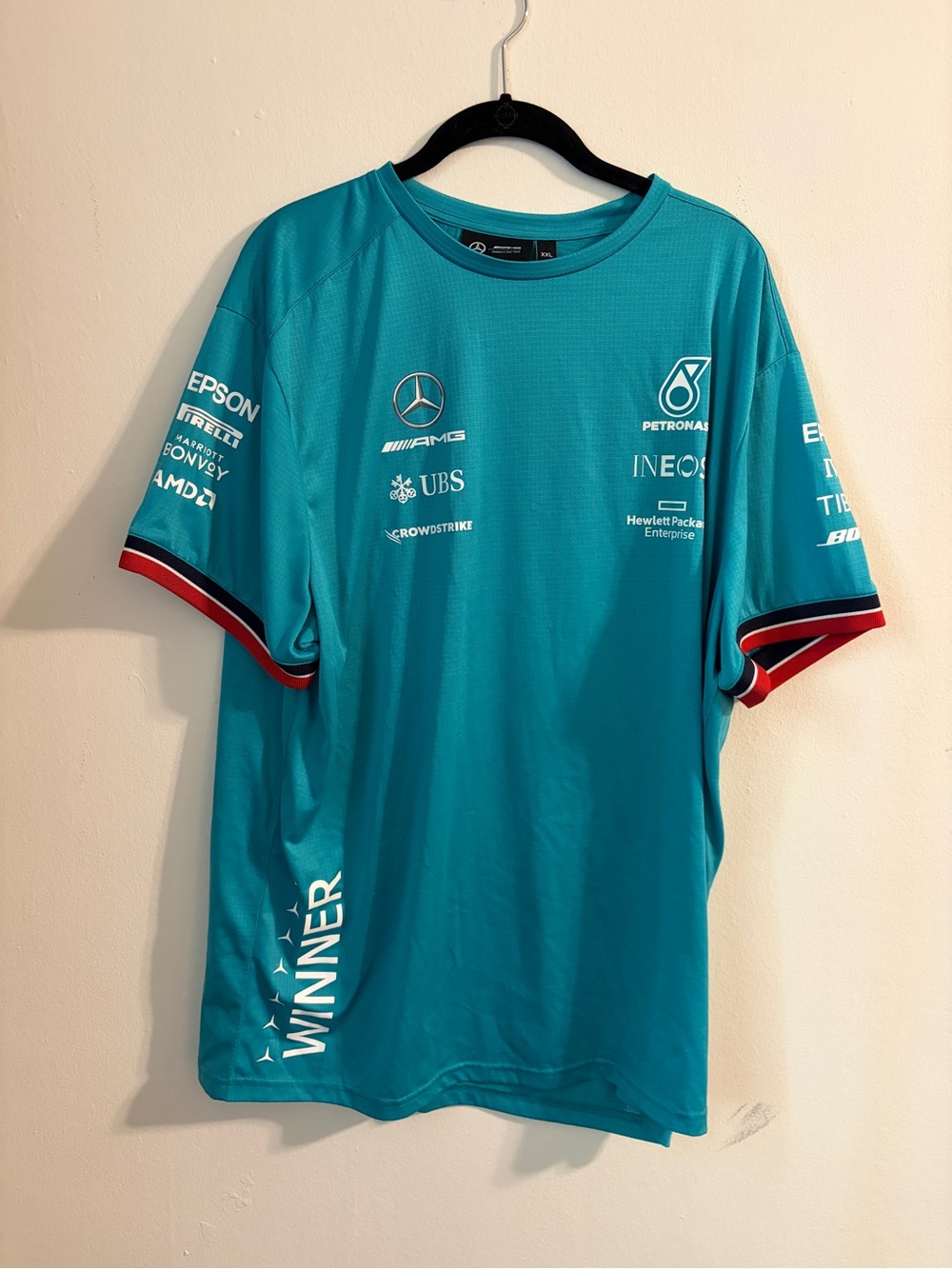 Mercedes AMG Petronas Teal Short-Sleeve Team Tee with Contrast Sleeve Trim